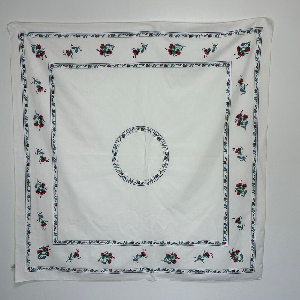 Vintage Lenox Poppies on Blue 54" Square Tablecloth Floral Cotton